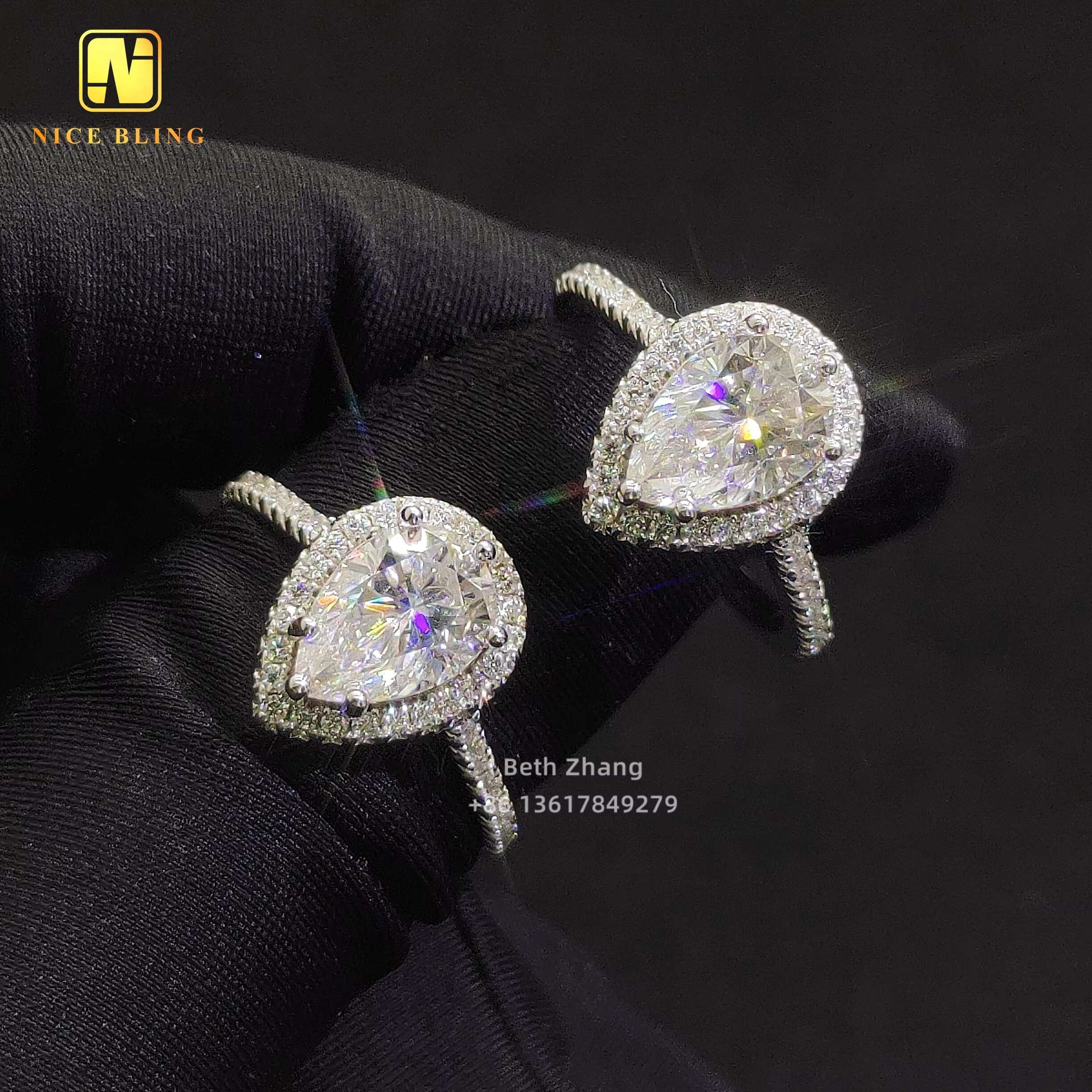 925 Silver Jewelry Halo Rings 2ct Pear Cut Diamond Engagement Rings Trendy Women Moissanite Wedding Ring