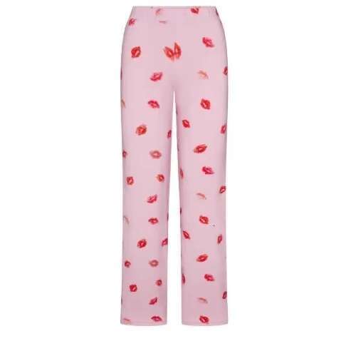Women's Wear Ski New Valentine's Day Series Red Lips Print Sleeve T-Shirt Long Pants Slim Fit Pamas Set
