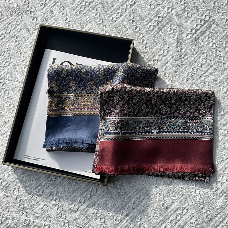 Spring Autumn High-End Silk Scarf with Paisley Pattern for Men Silk Long 100 Silk Neck Scarf Winter Printed Scarves 251112