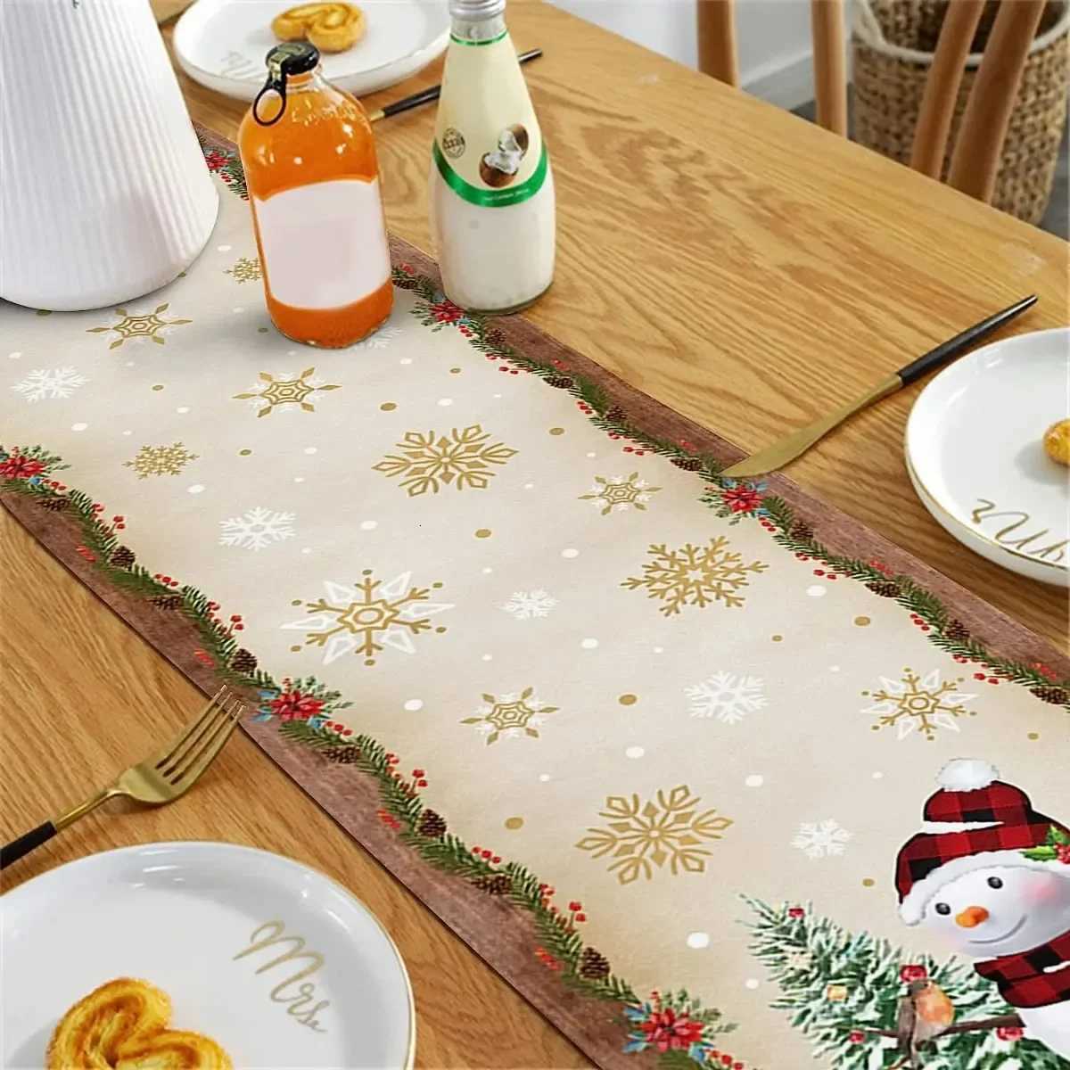 Christmas Christmas Tree Snowman Table Runners Kitchen Dining Table Decor Farmhouse Navidad Xmas Linen Table Runners Wedding Decor Y251113