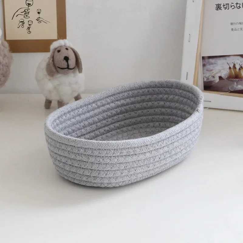 Desktop Storage Basket Toys Off Stationery Storage Box Hand Woven Cotton Thread Storage Basket Boat Shaped Basket Y251112