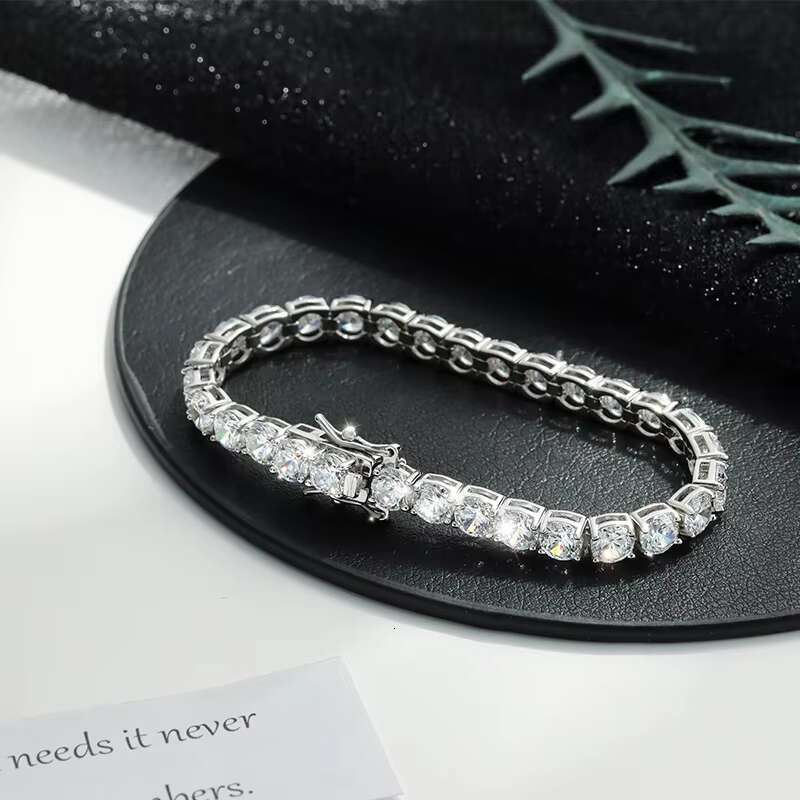 Hip Hop Jewelry 925 Sterling 10K/14K Plated Silver VVS Moissanite Iced Out Tennis Chain Bracelet