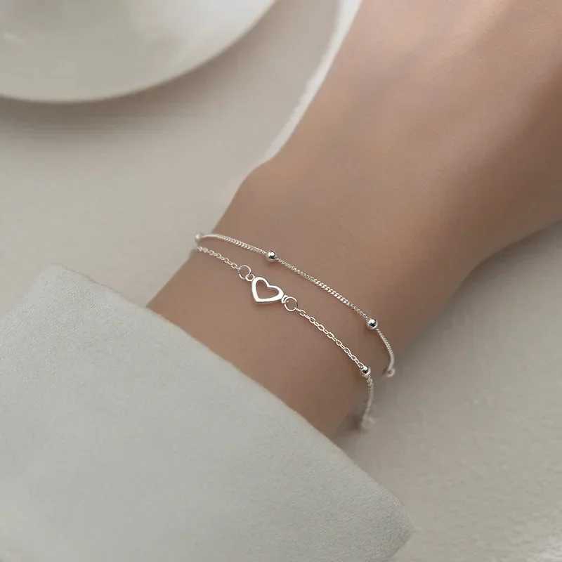 925 Sterling Silver Double Love Heart Hollow Round Beads Bracelet Female Fashion Romantic Jewelry Classic Adjustable GiftsC250411