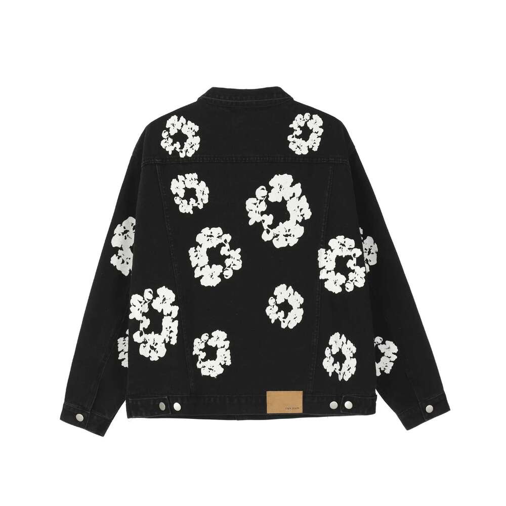 High Street Men's Denim Jacke Kapok Print Graffiti Loose Jeans Coat Streetwear Hip Hop Wind Male