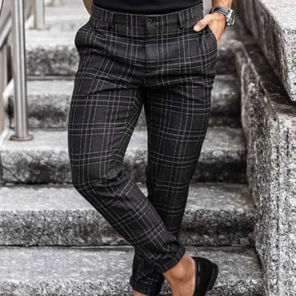 Plaid Pattern Fashion Mens Trouser Plaid Loose Autumn Retro Mens Pants Business Casual Straight Leg Slimming PantsXJ250412