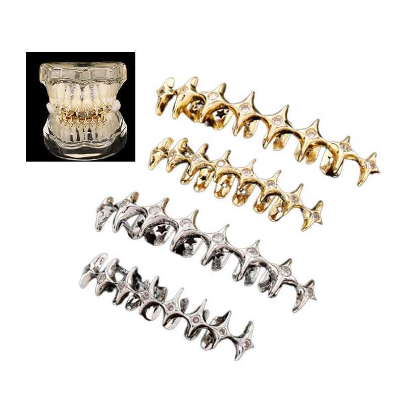 Punk Thorn Star Chain Teeth Grizz Hip Hop Gold Silver Zircon Tooth Hat Womens Jewelry Halloween GiftXJ250412