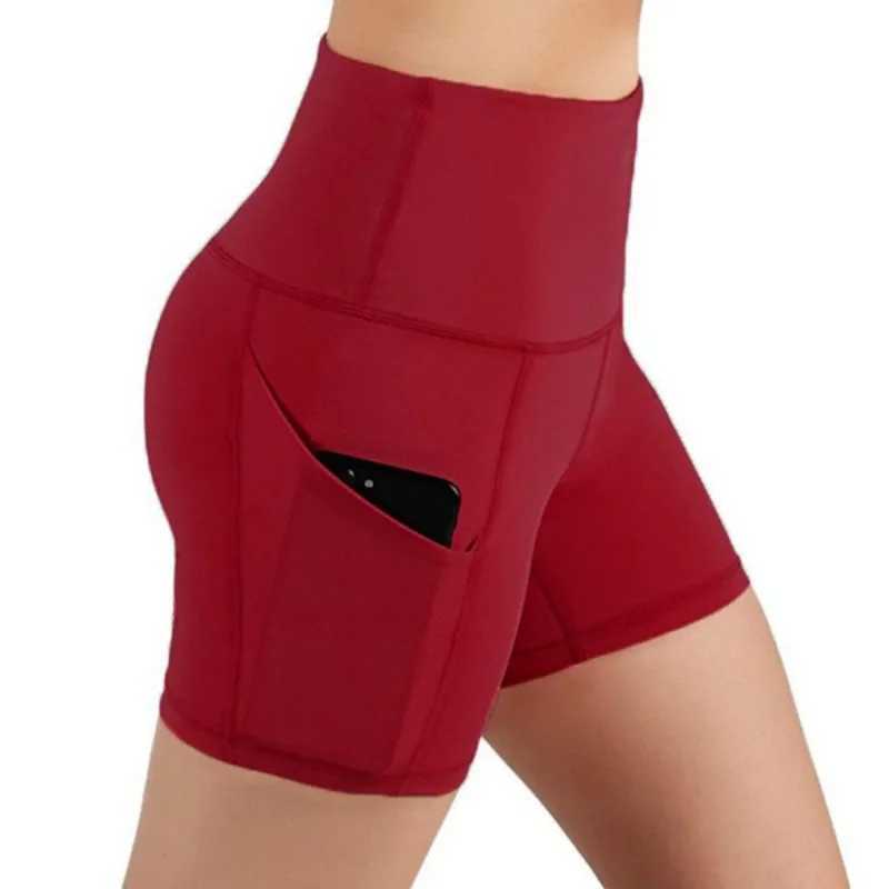 Womens sports shorts bicycle shorts pocket high waisted yoga leg fitness tight fitting womens bicycle sports gym running yoga shorts Y250412