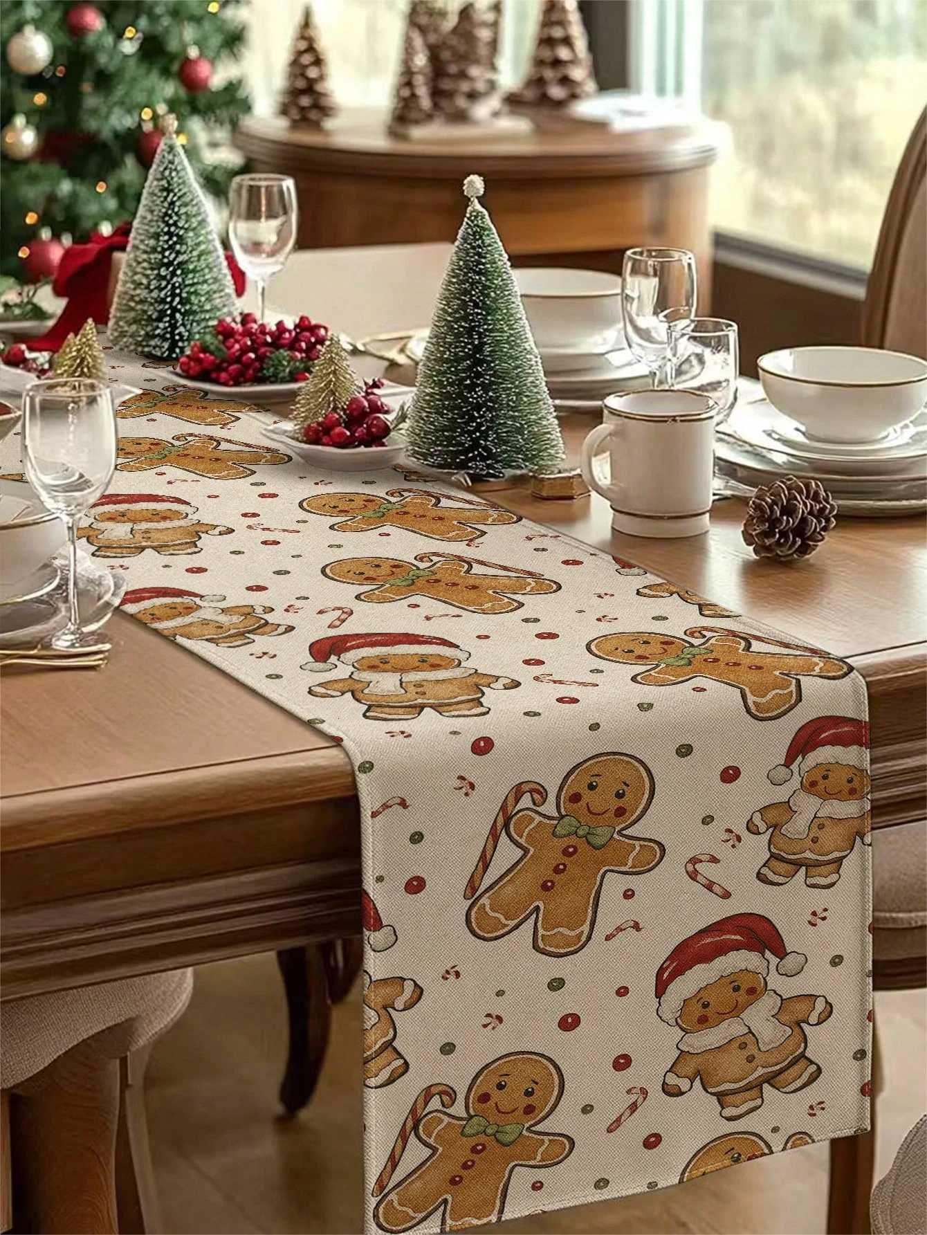 Christmas 1 Gingerbread Man Christmas Table Runner Festive Cookie Print for Holiday Dining Table Decor Cute Cheerful for Christmas Parties Y251113