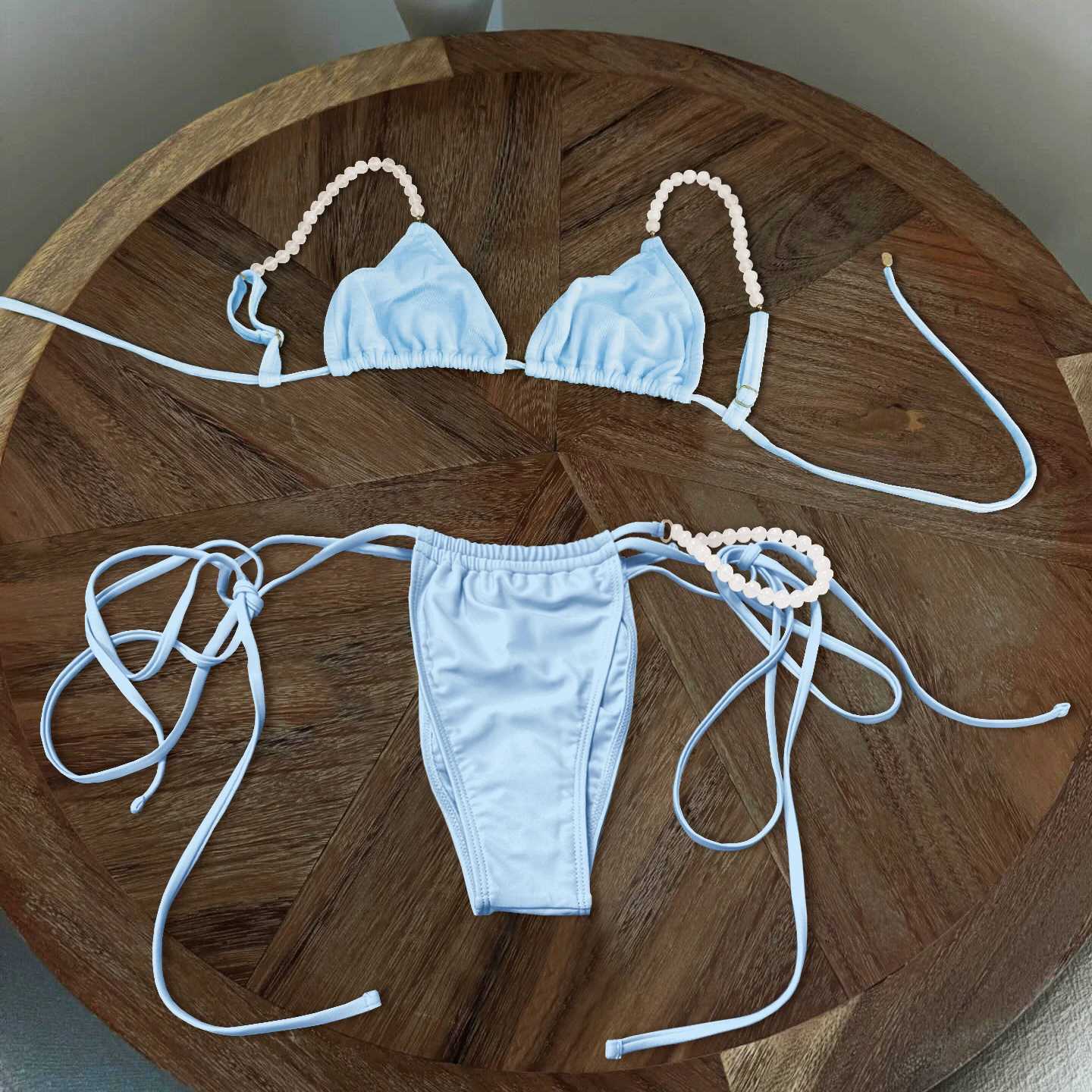 Beads Bikini 2025 Sexy Women Swimsuit Female Swimwear Micro Bikini Set Bandeau Swimming Suit Beachwear Pink Brazilian BiquiniW251113