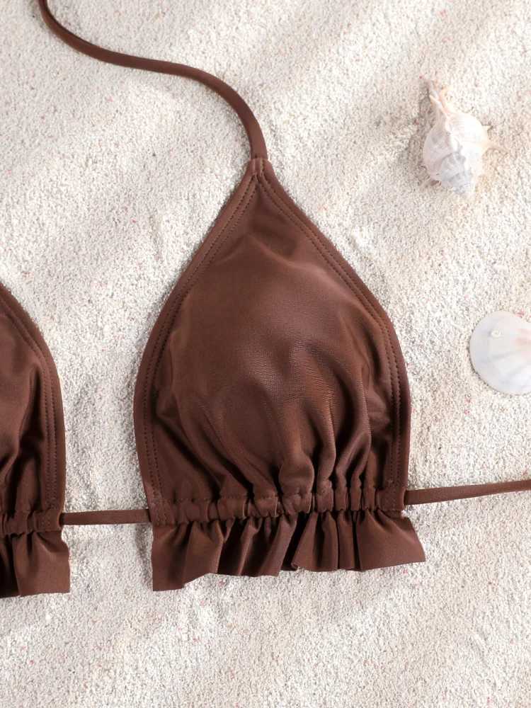 Brown Frill Bikinis Summer Bikini Set Sexy Swimwear Womens swimsuit Bathing Suit High Quality 2025 Bandage ruffled SwimsuitW251113