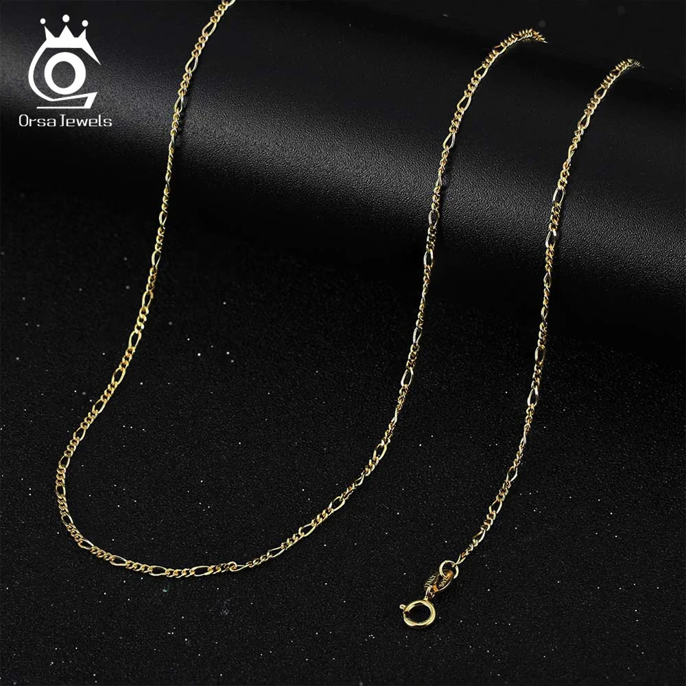 ORSA JEWELS Soild 925 Sterling Silver 1.7mm Figaro Chain Necklace Women Men Simple Figaro Link Chain Choker Lobster Clasp SC27 250407