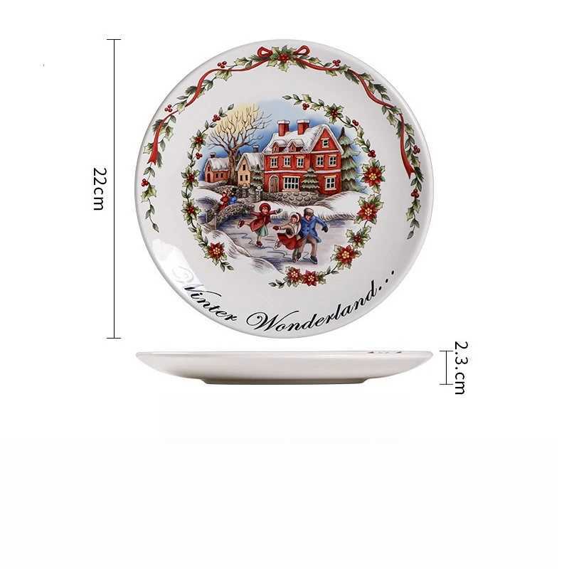 Christmas European Style Ceramic Flat Plate Creative Christmas Round 86 Inch Dining Plate Y251113