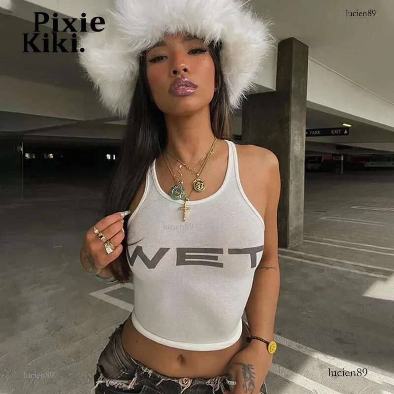 PixieKiki Wet Letter Print White Crop Top Shirt Y2k Streetwear Sexy Summer Clothes for Women Tank Tops P66-AE10 250224
