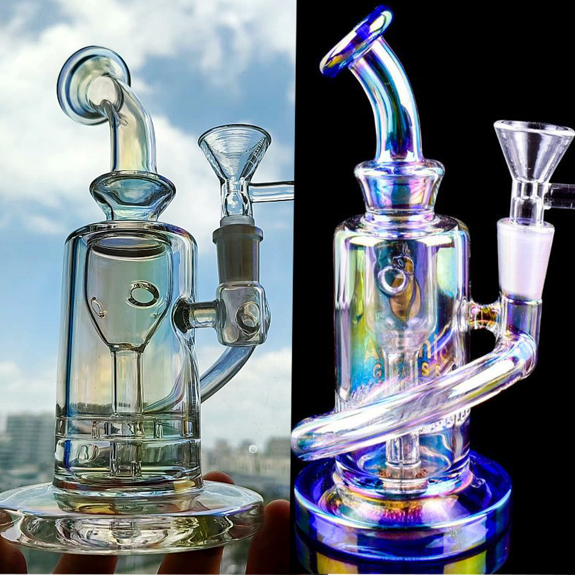 Small Glass bong Water pipes Bubbler Oil Hookahs Heady Recycler Water Bongs Smoking pipe accessory with 10mm 7.1''