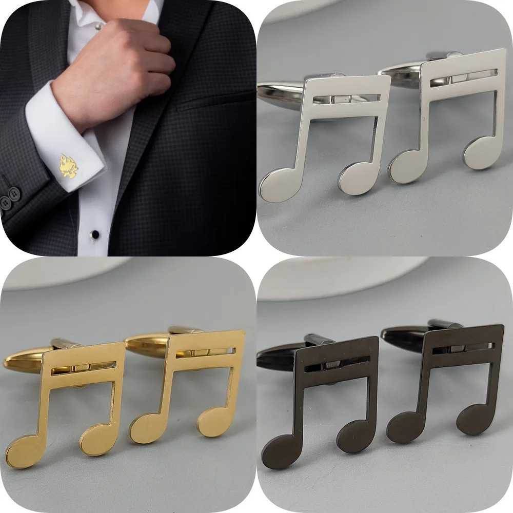 Punk style music symbol hollow stainless steel gold-plated 18K cufflinks French shirt buttons high-quality waterproof jewelryT250412