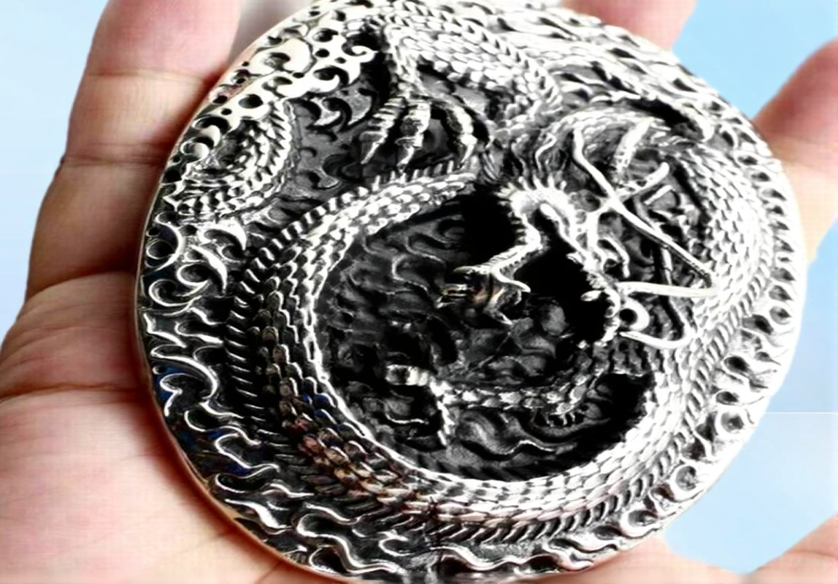 LINSION Huge Heavy 316L Stainless Steel Dragon Mens Biker Belt P022