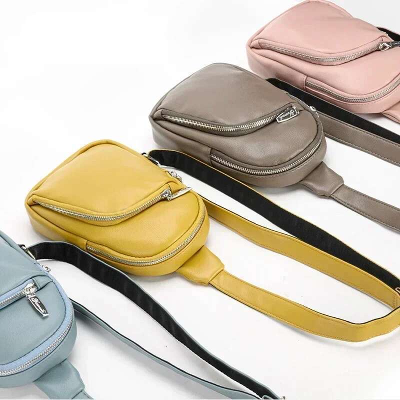 Fashion Simple Solid Zipper Crossbody Chest Bags For Women Retro PU Leather Shoulder Bag Leisure Tourism Mobile Wallet