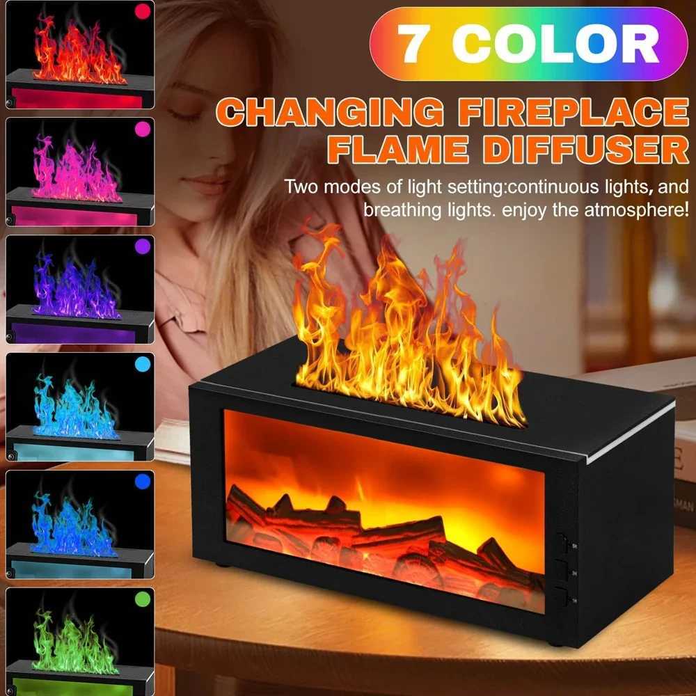 Air Humidifier Essential Oil Diffuser with Flame LED Light 7 Colors for Aromatherapy Home Fragrance Decor Y251113
