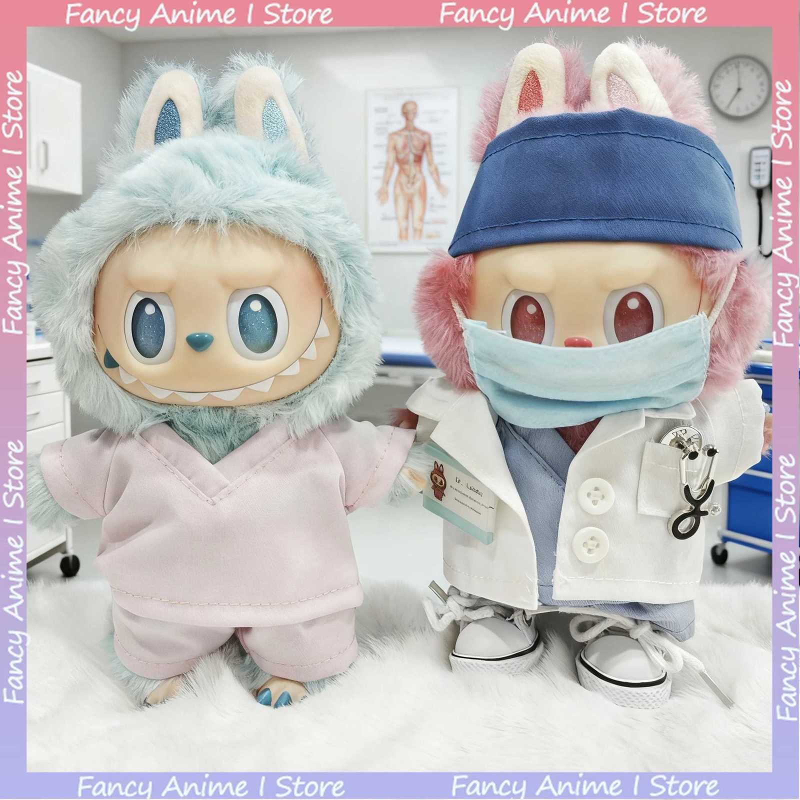 2/7/8pcs Doctor Nurse Uniform Set for V1 V2 V3 Labubu Doll Clothes Outfits with Hat Mask Stethoscope Mini Plush Doll AccessoriesT251113