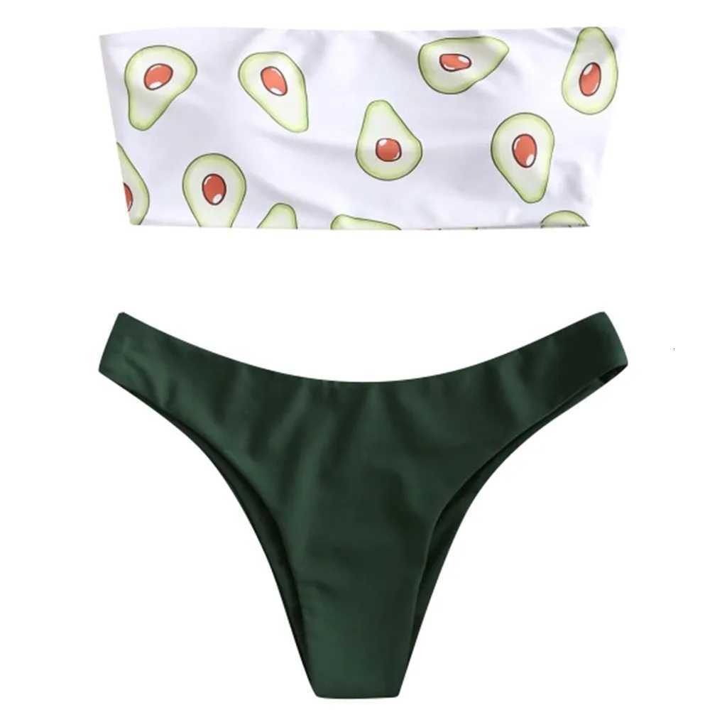 Bkini Kawaii Cartoon Avocado Printed Womens Swimsuit Push Up Two-Pieces No Steel 2025 Women Swimwear trajes de bao mujerW251113