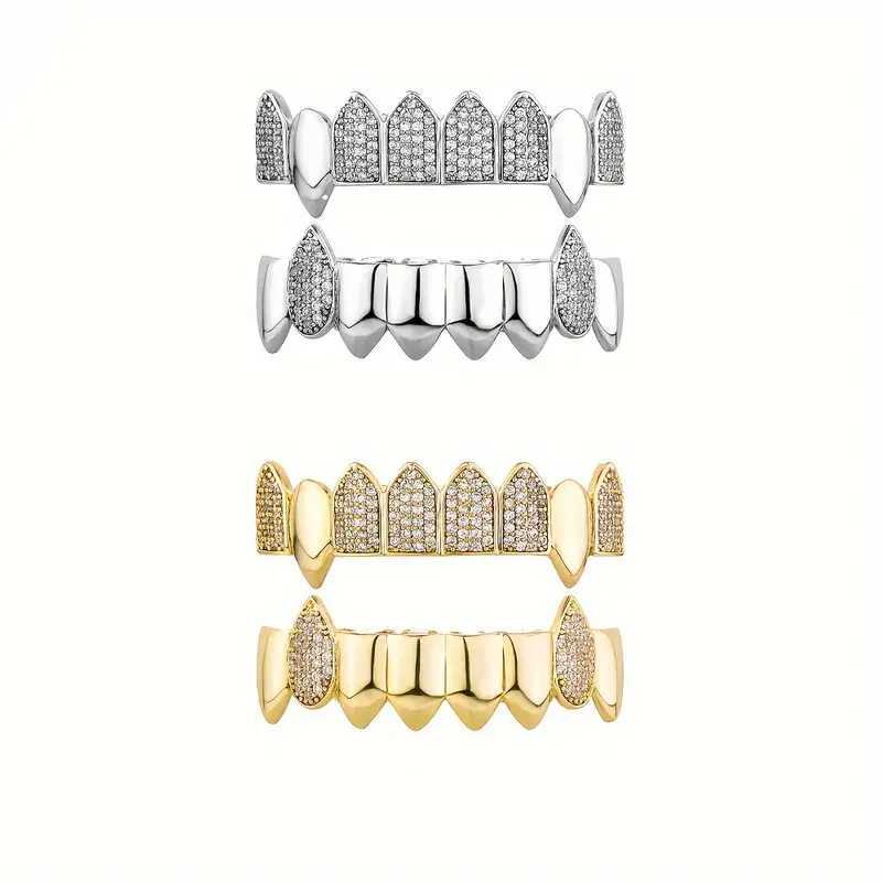 2 pieces of S925 silver including 4.7 carat silica hip-hop street rap mens and womens dental grills ice micro laid dental grills S925 silver 18kXJ2504