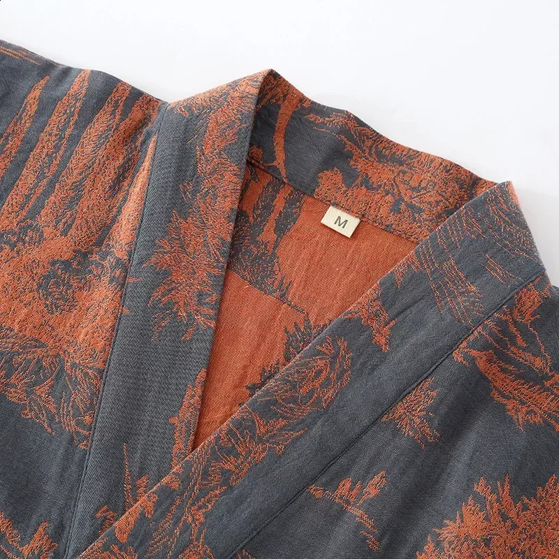 Blue Green Colors Printed Robe for Men Cotton Kimono Men Bathrobe for Spring and Summer Autumn Cotton Long Style Men Kimono Robe 250409