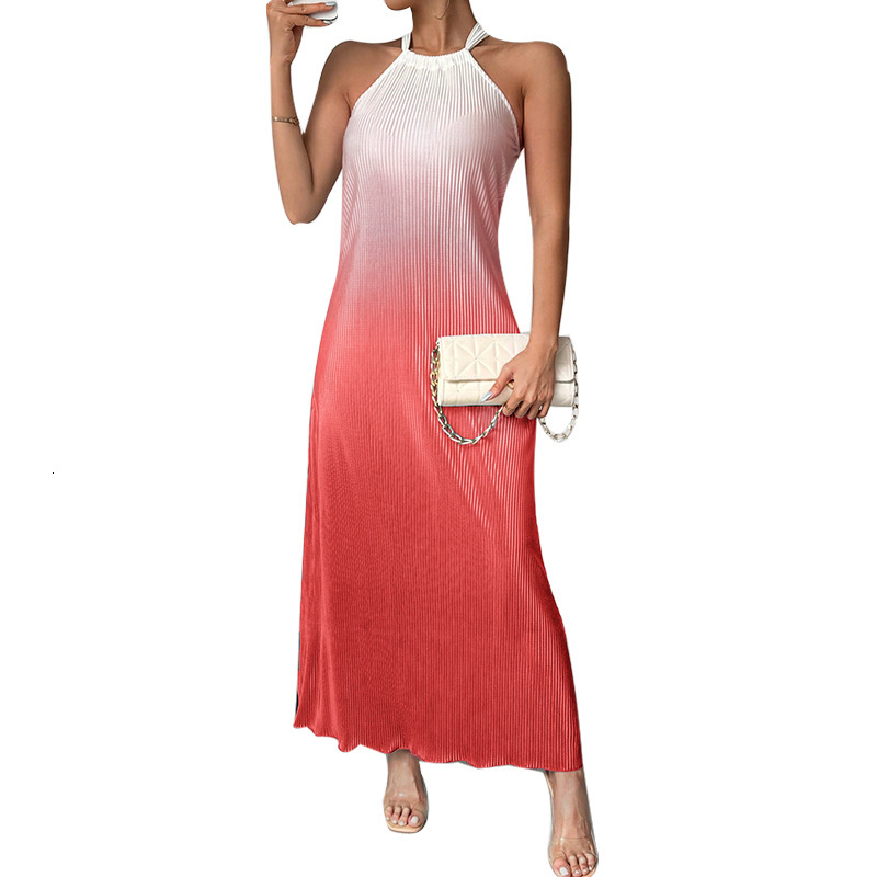Fashionable and sexy backless hanging neck dress spring and summer gradient sleeveless suspender A-line long skirt pullover