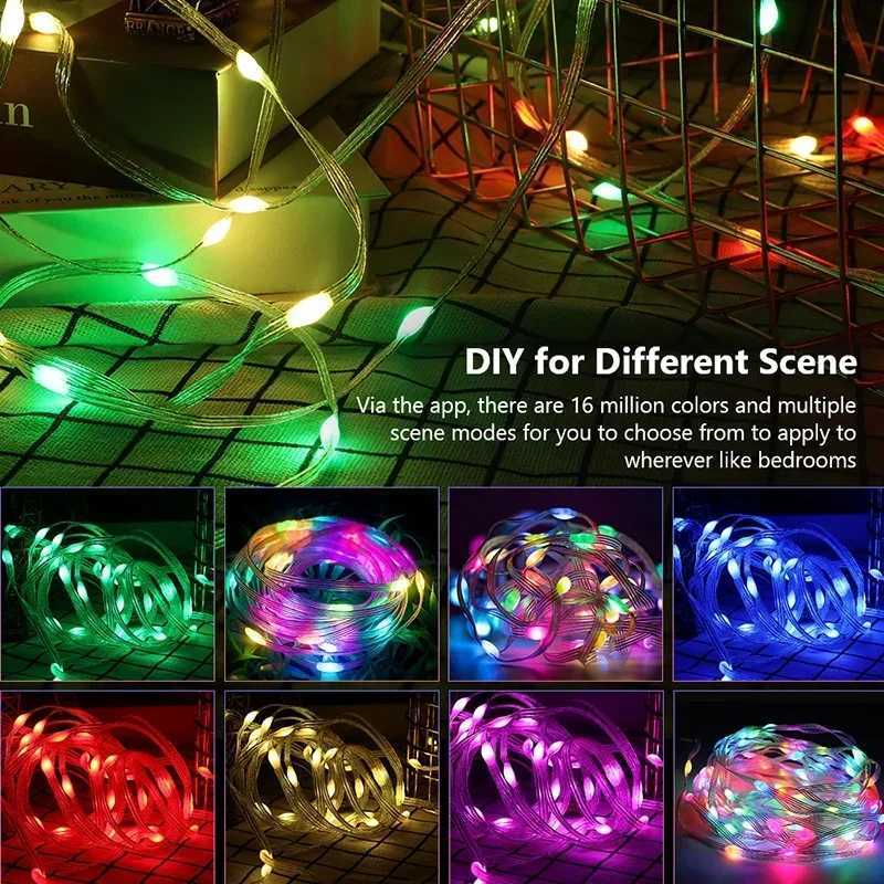 2-30M RGBIC String Lights Smart APP Control DIY Custom WS2812B Waterproof Festoon for Christmas Tree Room Curtain Decor Garland W251112