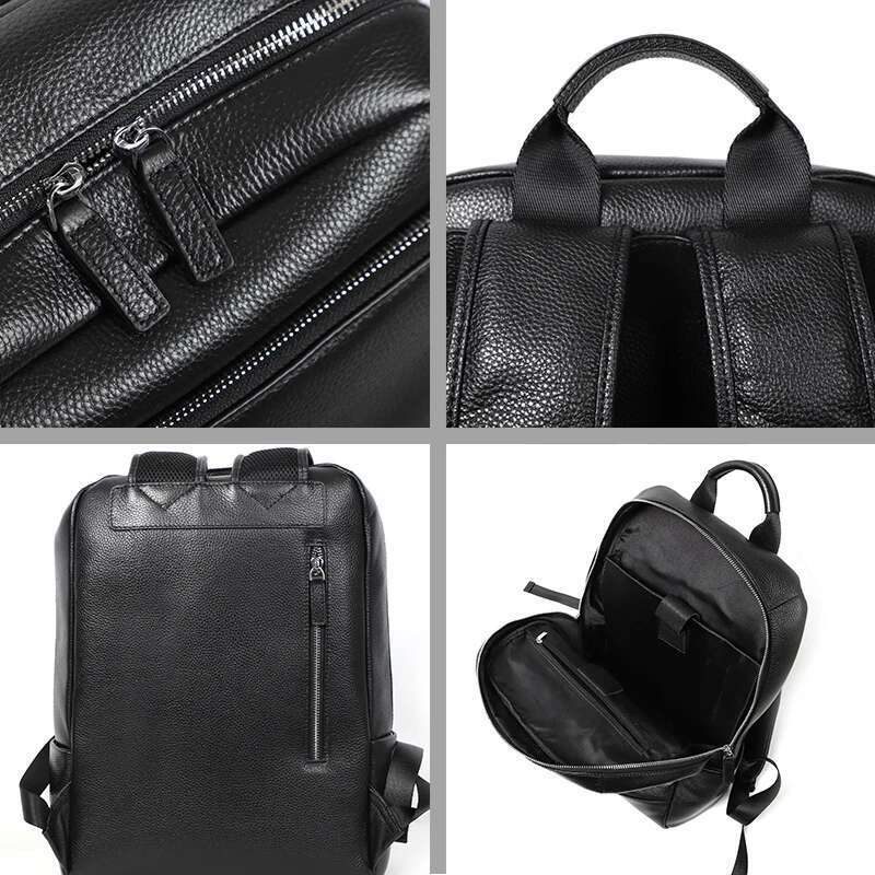 New Natural Cowskin 100% Genuine Men's Fashion Large Capacity Shoolbag For Boy Leather Laptop Backpack Bag