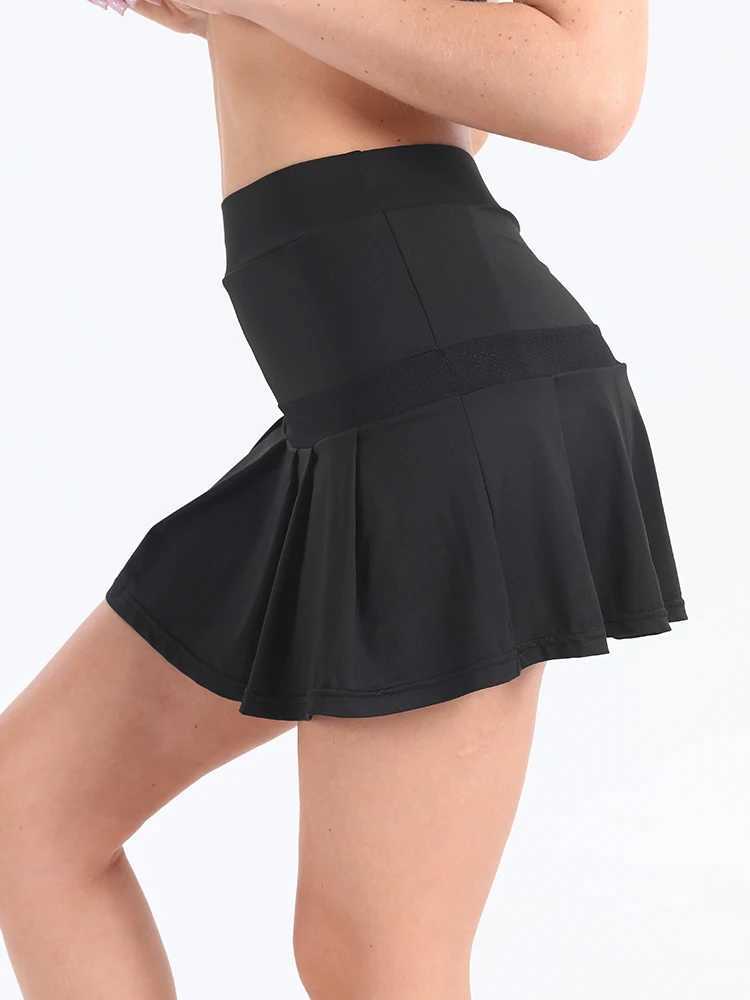 1 piece of womens sports skiing Falda short black high elasticity pocket pleated skiing pants tennis running fitness skiing pants Y250412