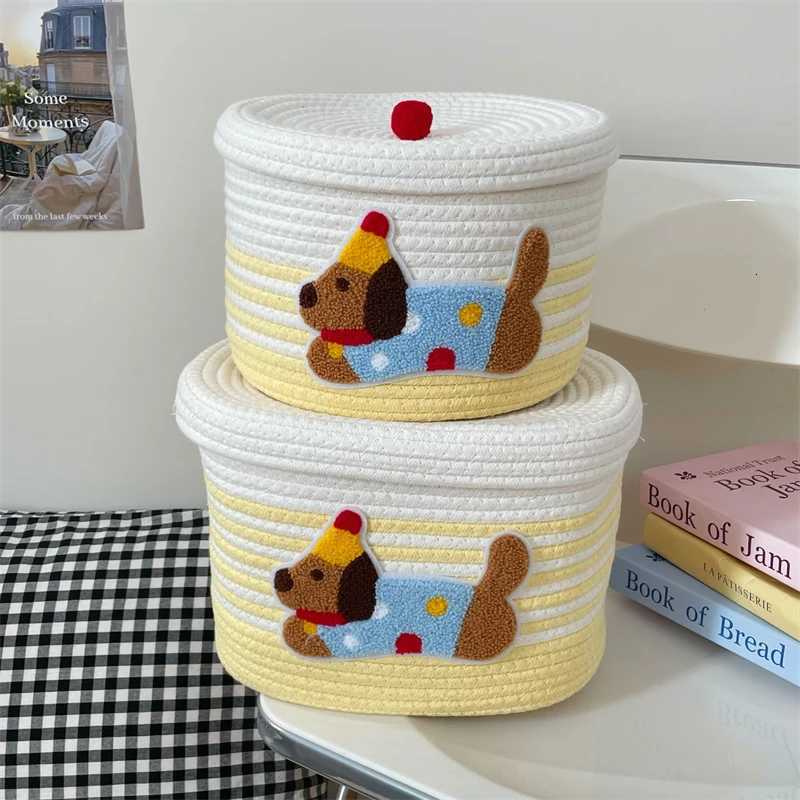Cute Cotton Woven Toy Storage Basket with LidDustproof Desktop Organizer for ToysHe Decor Stylish Decorative Storage Bin Box Y251112