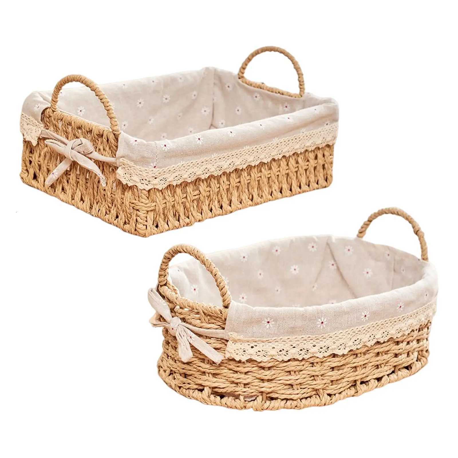 Woven Storage Baskets Kitchen Organizer Handwoven with Handles Cosmetic Box for Breakfast Fruit Bedro Bathro He Decorative Y251112