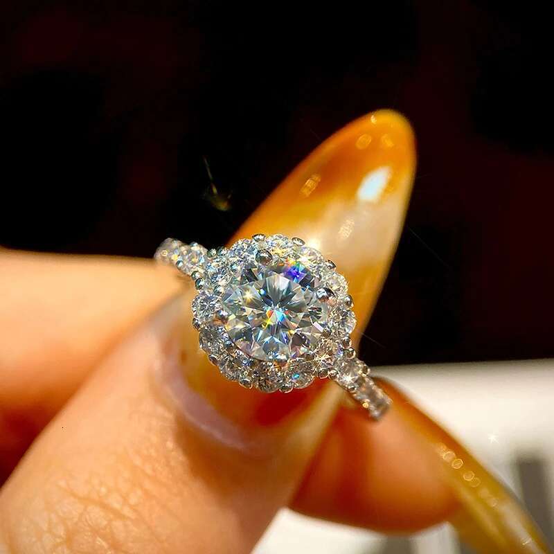 GRA 1CT Certified Moissanite Diamond Round Shiny Ring for Women Engagement Wedding Real 925 Sterling Silver Luxury Fine Jewelry