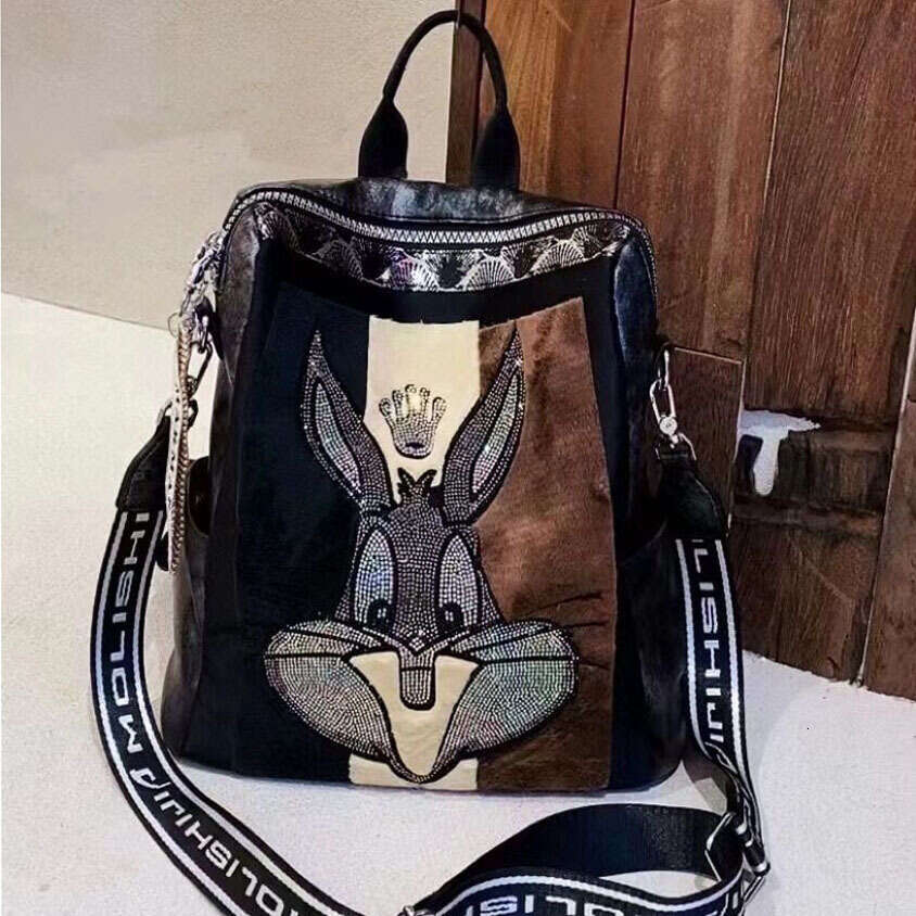 Backpack Card Rabbit Hair Autumn/Winter New Large Capacity Versatile Women's Backpack Leather Stylish Shoulder Bag