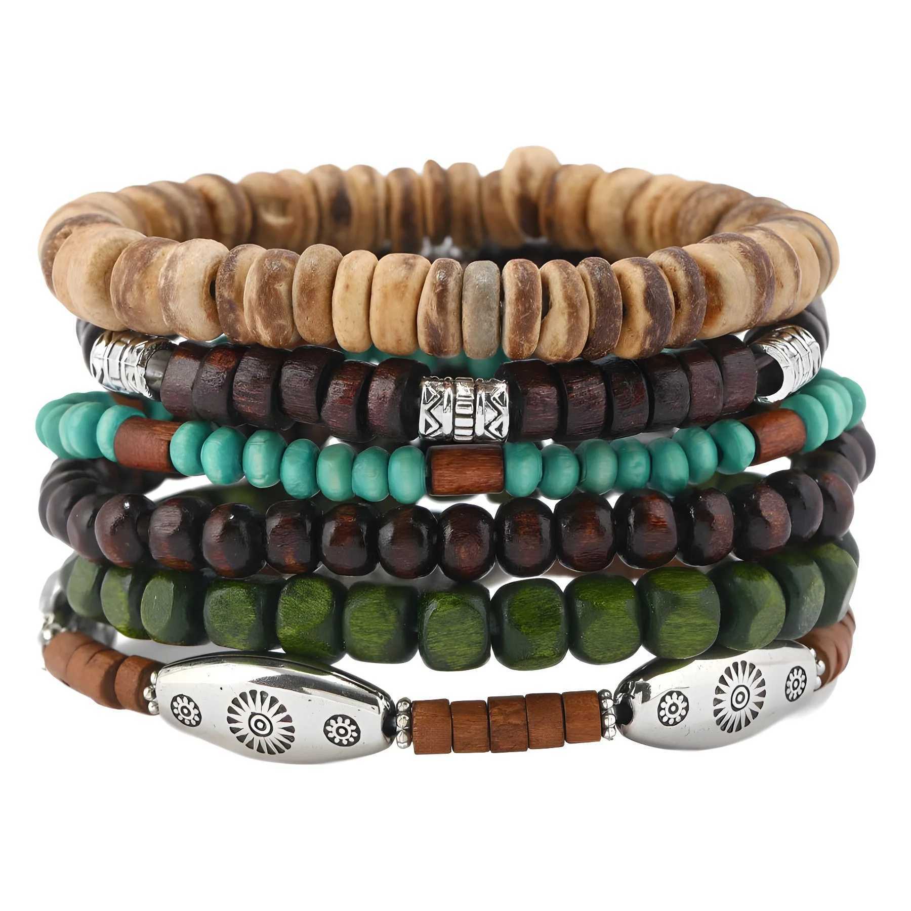 Vintage Bohemian Style Beaded mens Bracelets Multilayer Wood Beaded Coconut Beaded Chain Jewelry Accessories GiftsC250411