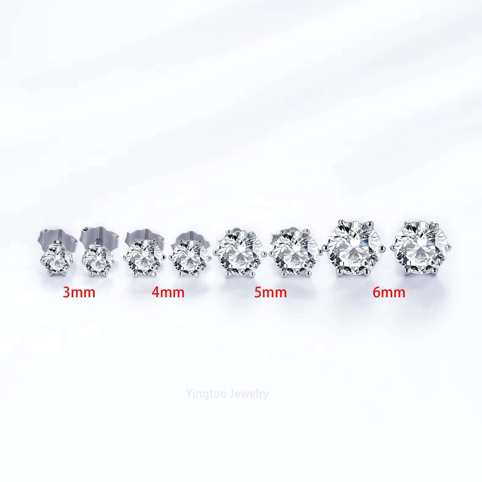 Wholesale 3MM/4MM/5MM/6MM S925 Silver Six Claw Earrings 18K Gold Earrings D Color Vvs Moissanite Women Earrings