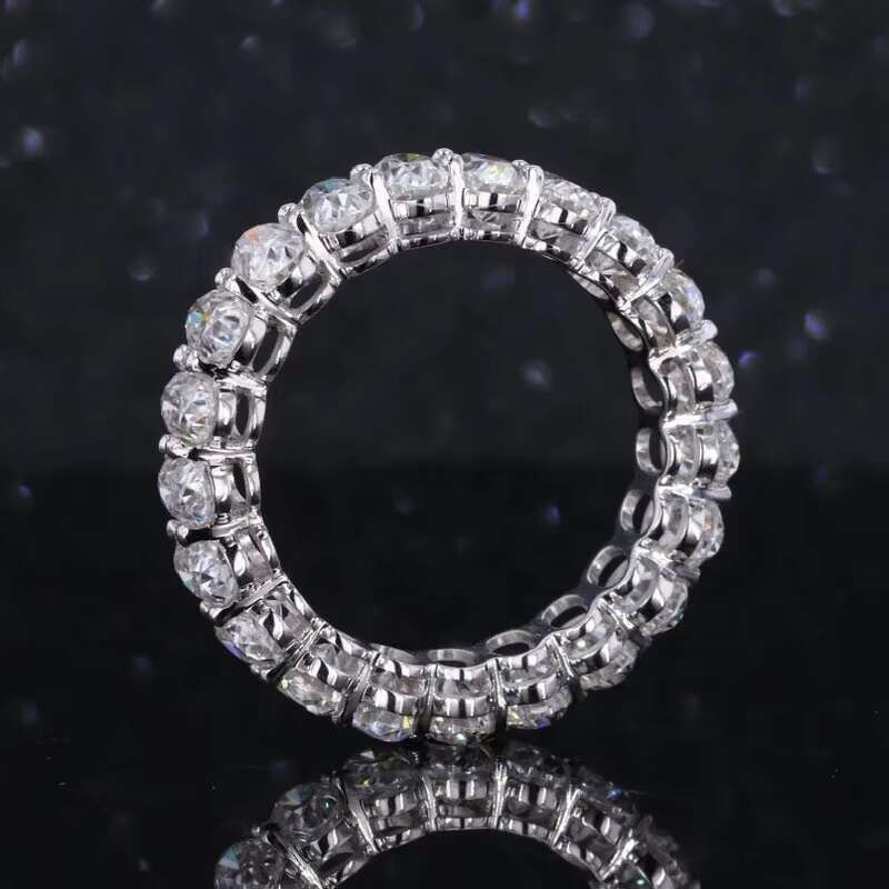 14K Solid White Gold Stunning Moissanite Wedding Band Full Eternity Oval Moissanite Ring for Women