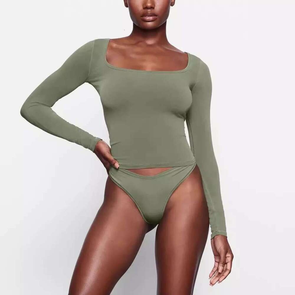Women's Wear Kim Square Collar U-Neck Modal Elastic Slim Fit Long-Sleeved T-Shirt Bottoming Shirt Women's Top