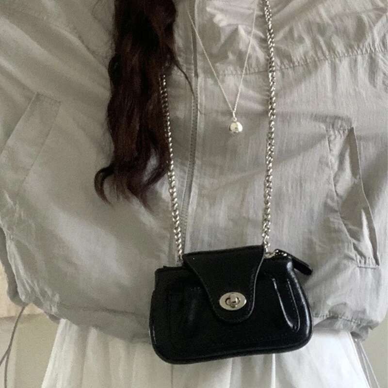 Mini Lock Buckle Shoulder Leather Crossbody Bags Women Lipstick Coin Purse Storage Pouch Handbag Metal Chain Messenger Bag