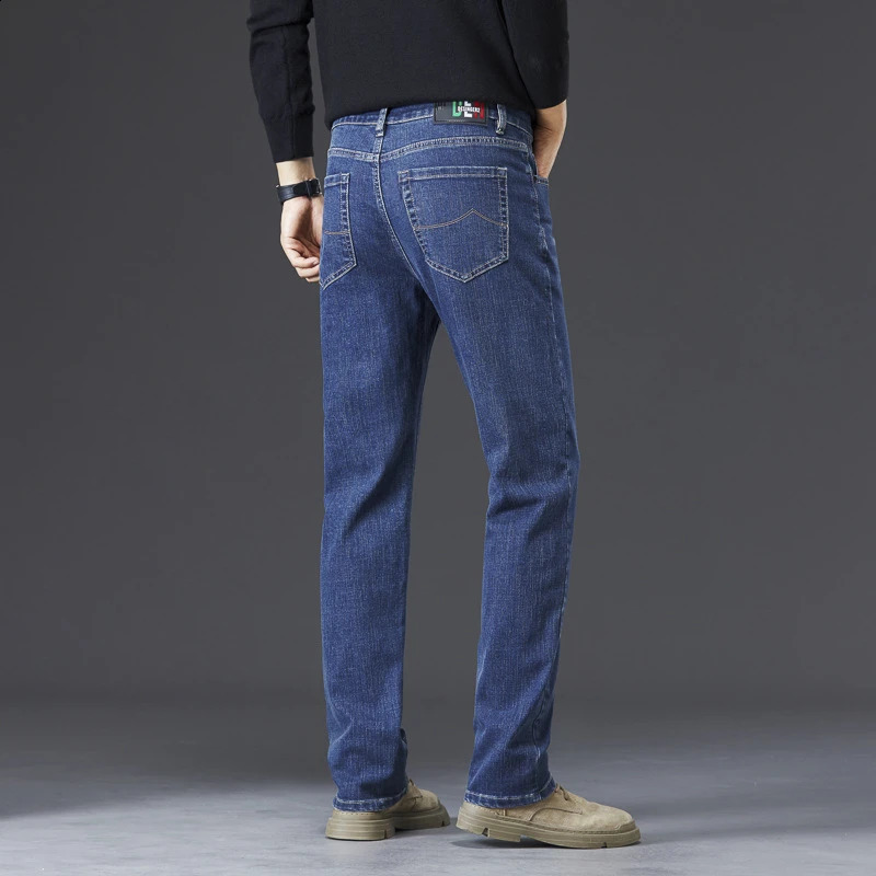 Mens denim pants wool thick winter stretch mens jeans long legs leggings 115cm 190cm black 250407