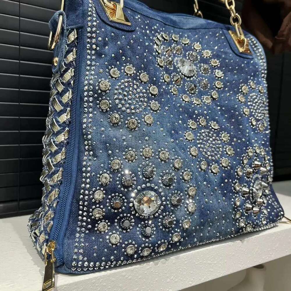Women's Fashion Denim Handbag Large Capacity Gradient Dia Square Shoulder Crossbody Bag