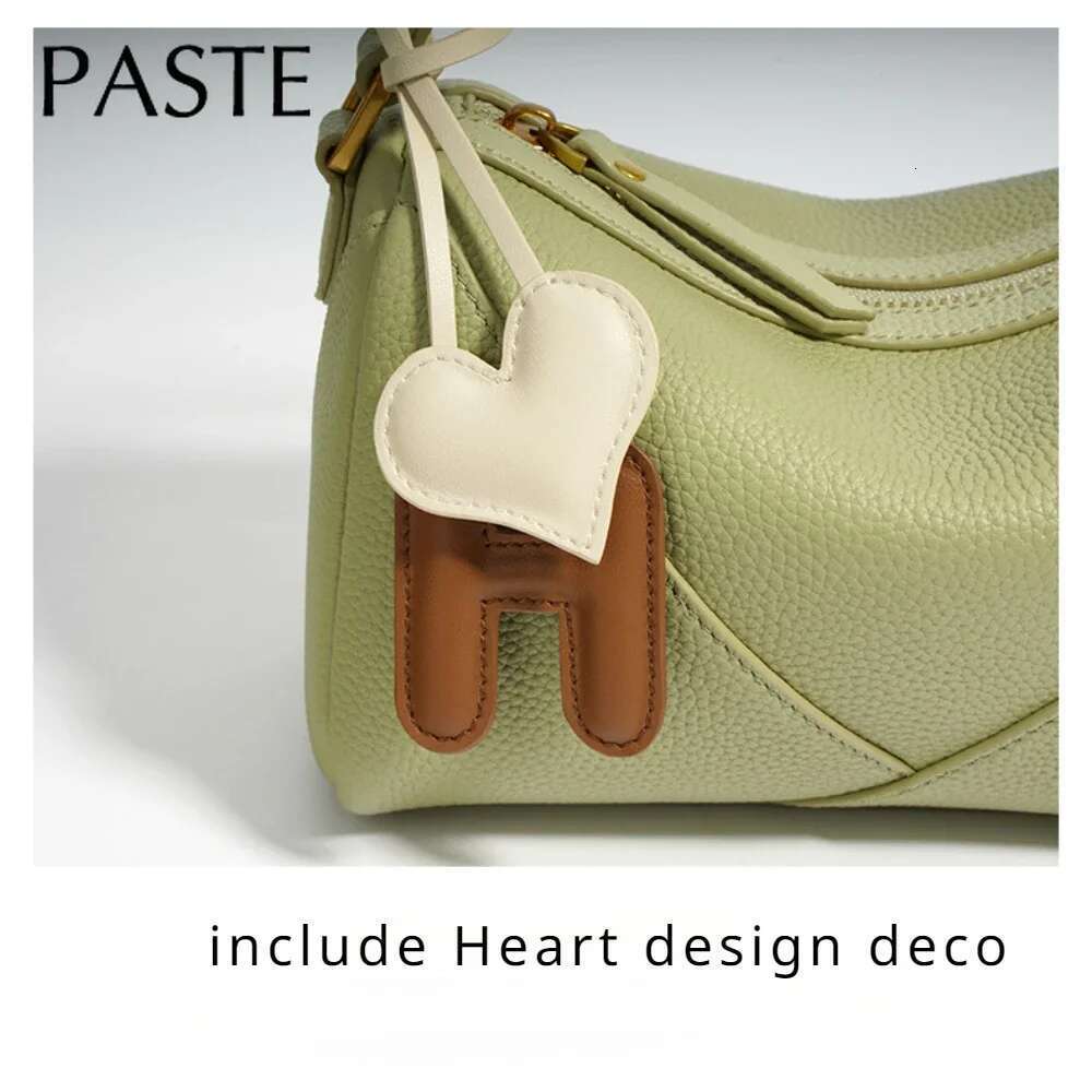 New Light Green Color Boston Tote Simple Niche Design Cowhide Leather Women Handbag With H Heart Deco Ladies Shoulder Bag