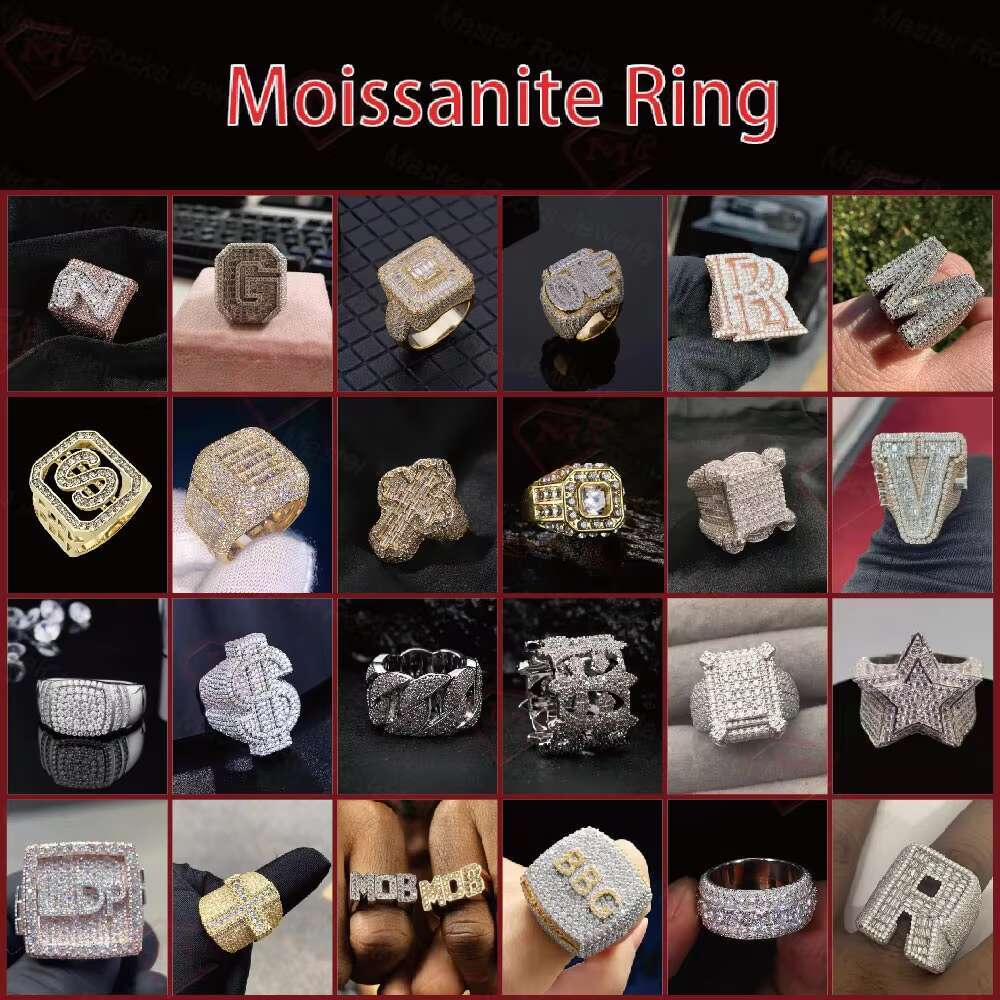 Hiphop Moissanite Ring 3 Rows Pave Setting Eternity Band Ring 925 Silver Gold Plated Vvs Moissanite Ring
