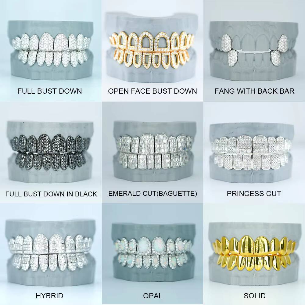 Fine Jewelry Customized Party Rapper Accessories Top 10 Bottom 10 Hybrid VVS Lab Created Moissanite Diamond Grillz for Tooth