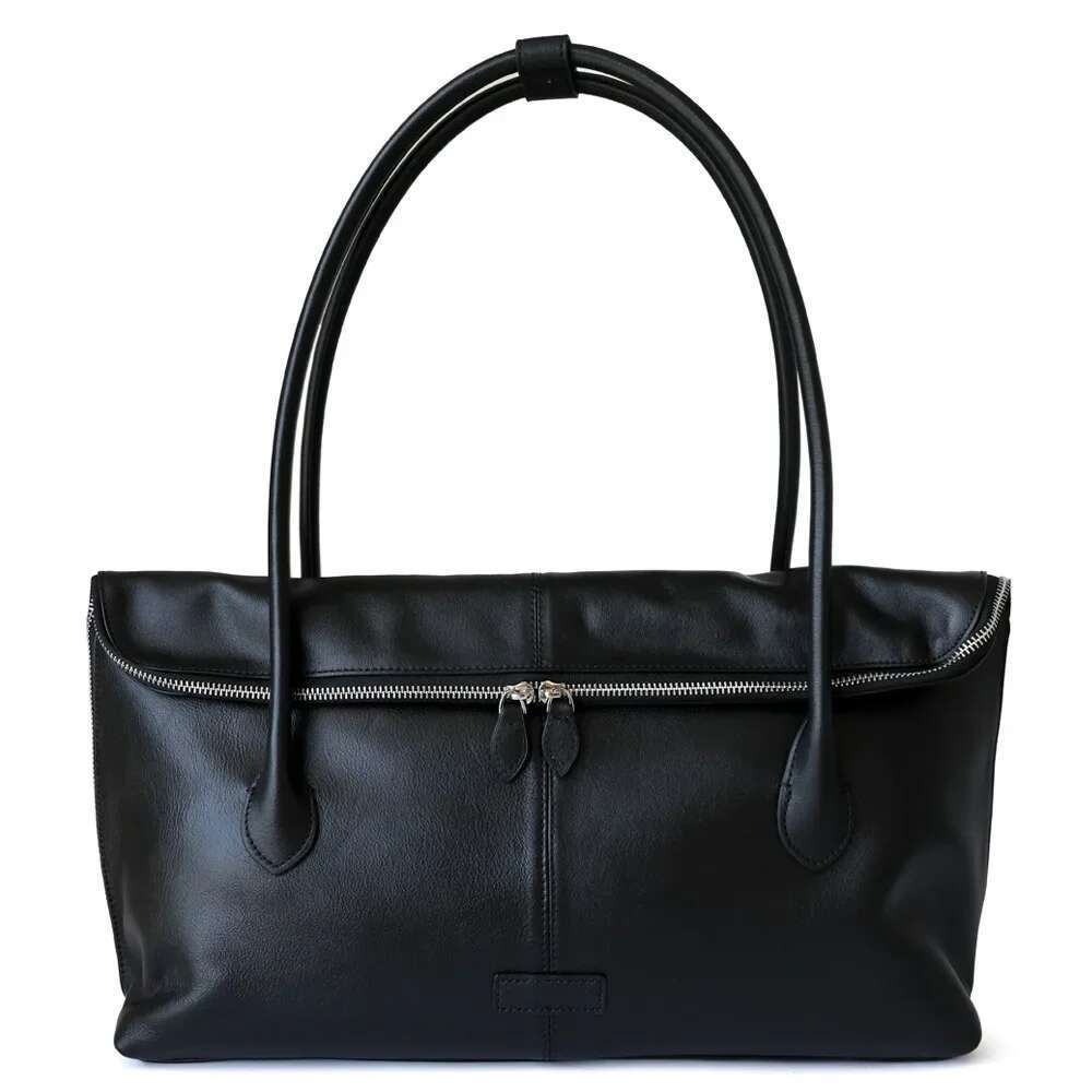 New Genuine Leather Women Folded High Quality Shoulder Bag Female Casual Totes Large Capacity Commute Bags Coffee Black