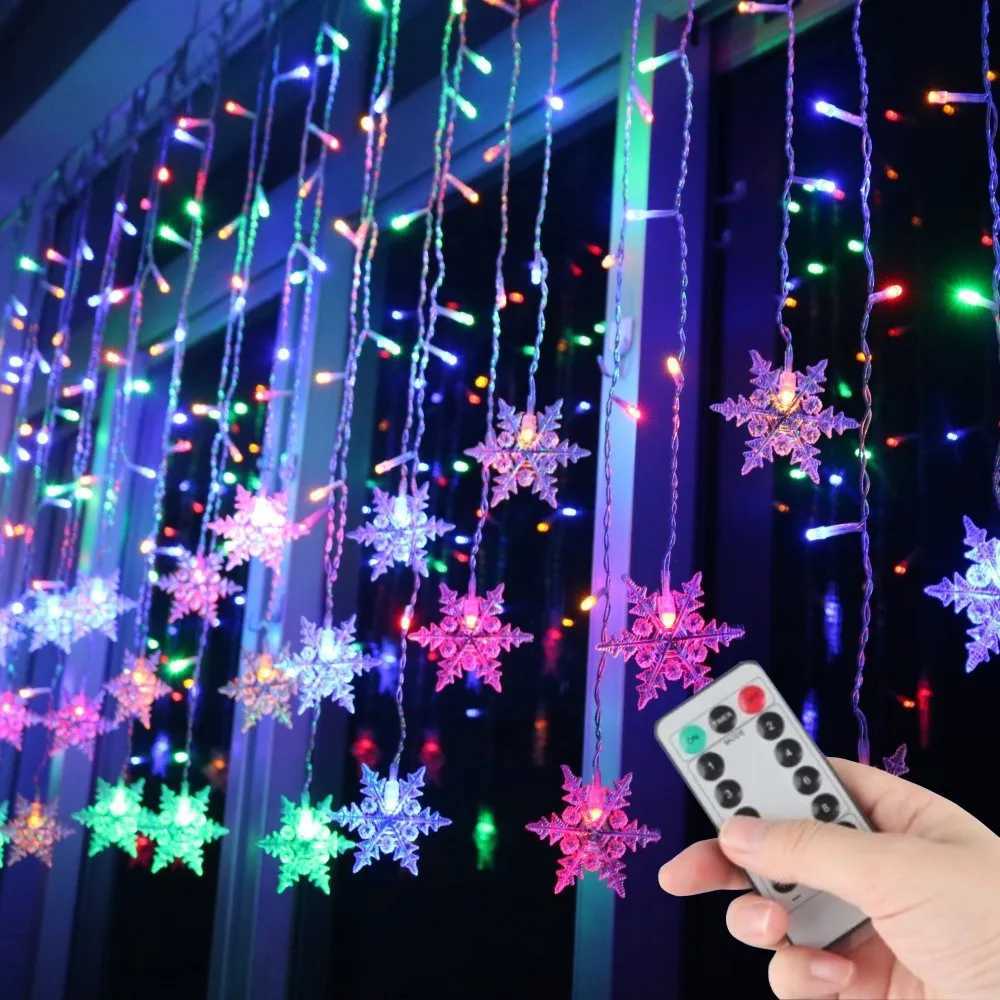 Battery/USB Operated Snowflake Curtain LED String Lights IndoorOutdoor Decor 2024 Christmas Holiday Party Lighting Wedding Deco M251113