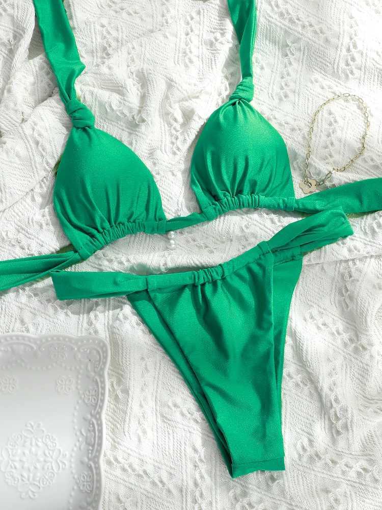 Pleated Bikinis Push Up Swimsuit Sexy Swimwear Women Bandage Beachwear Solid Color Bathing Suits 2024 Bikini Summer SwimsuitsW251113