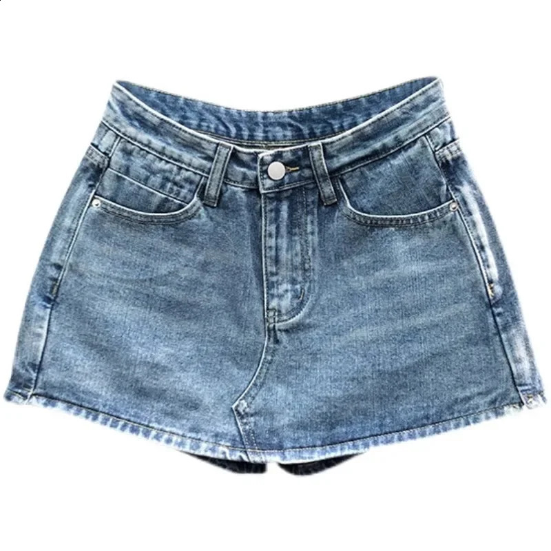 Pink High-Waisted A- Line Denim Shorts Summer Fashion Two-Piece Illusion Midbody Skirt For Women Age-Reducing 250407