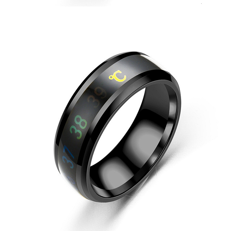 European and American Hot Selling Stainless Body Digital Display Intelligent Temperature Sensing Color Changing Titanium Steel Couple Ring Wholesale