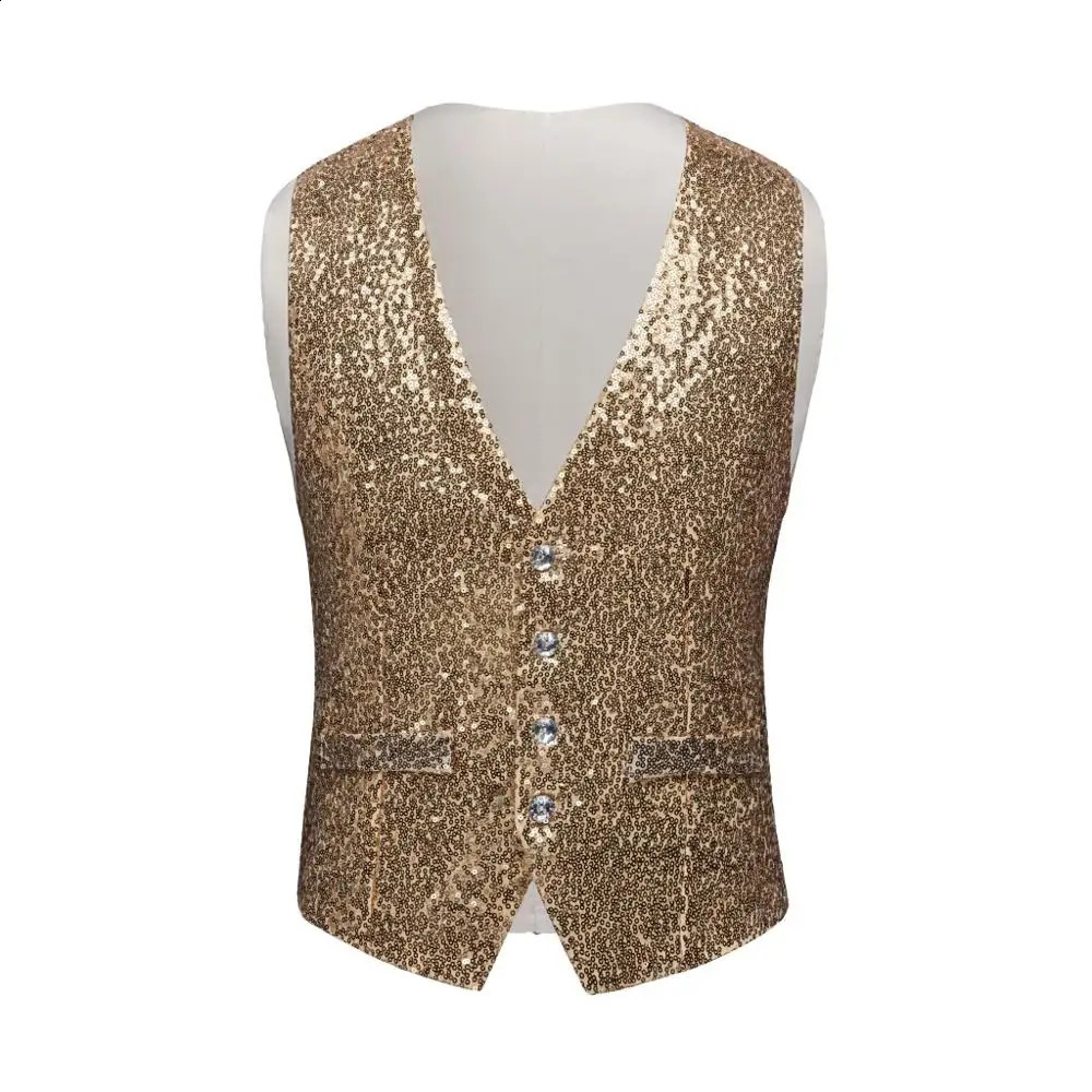 Men Fashion Sequin Blazers Vest Gliter Suit Vest Nightclub DJ Stage Clothes Shiny Gold Sequin Bling Glitter Vest 250407